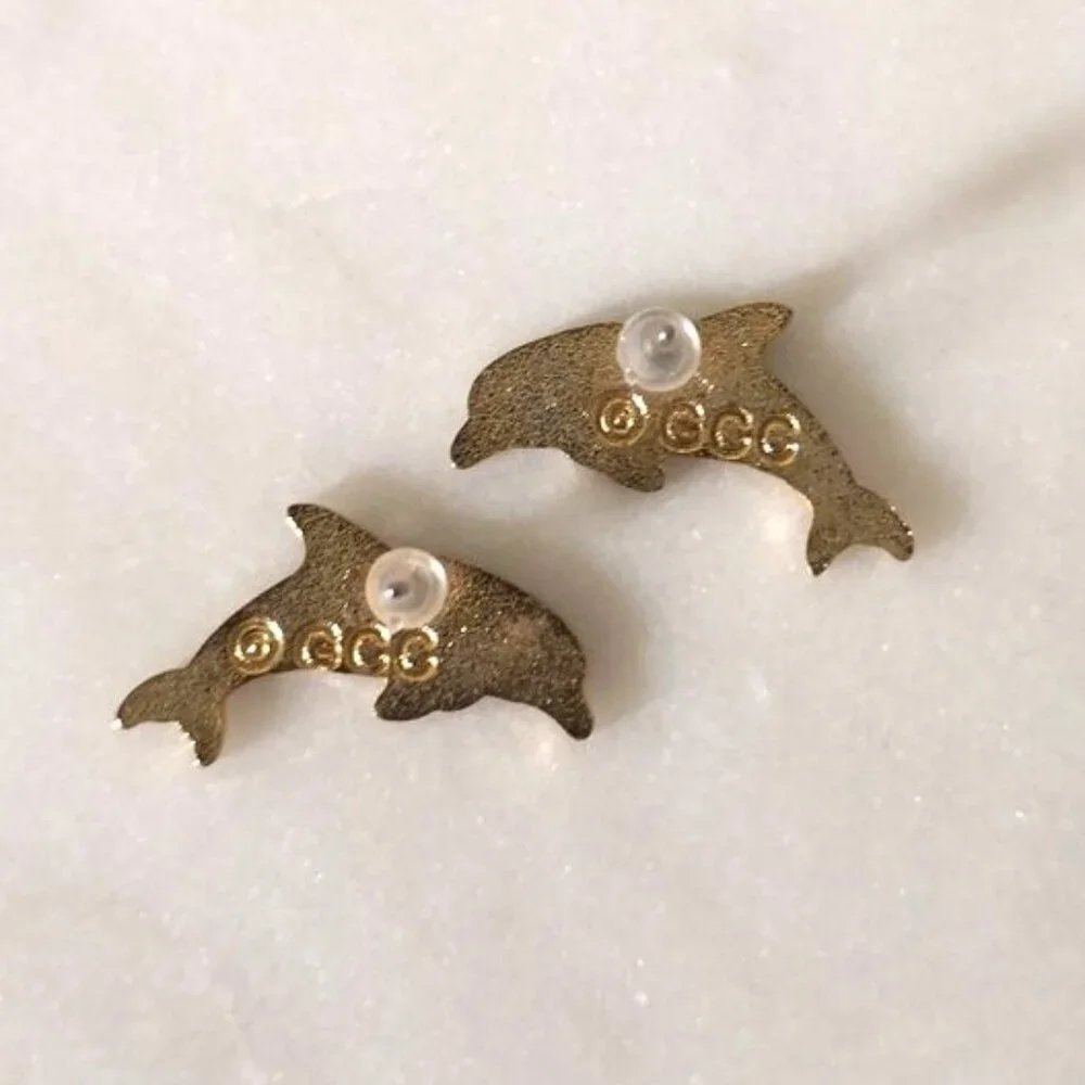 Dolphin Earrings‎ Cloisonne Signed GCC Pierced Earrings 1